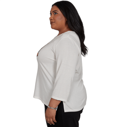 Plus Size Alfred Dunner Classics 3/4 Sleeve Santa Cat Tee