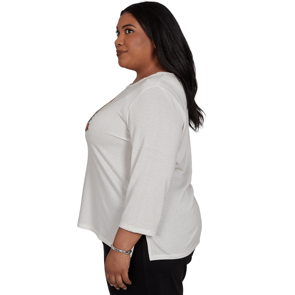 Plus Size Alfred Dunner Classics 3/4 Sleeve Santa Cat Tee