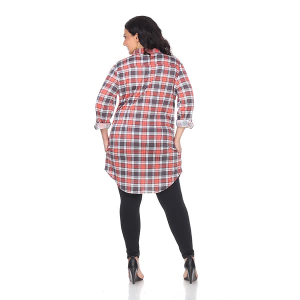 Plus Size White Mark Piper Stretchy Plaid Tunic Shirtdress