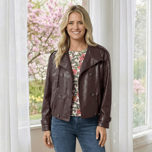Womens MNK Faux Leather Bubble Hem Jacket