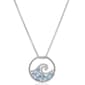 Silver Plated & Blue CZ Wave Round Pendant Necklace - image 1