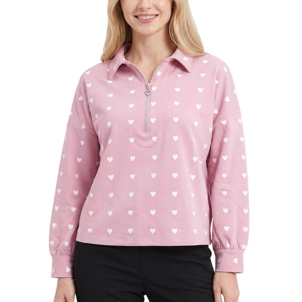 Womens NY Collection 3 Quarter Sleeve Heart Printed Scuba Pul