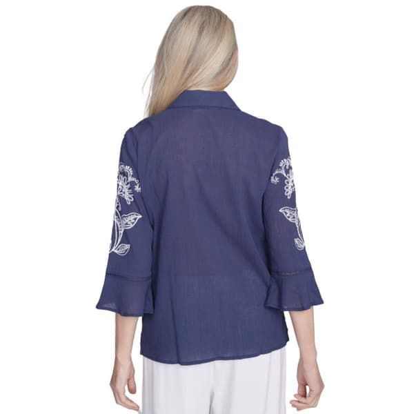Petite Alfred Dunner Nantucket Embroidery Floral Button Front