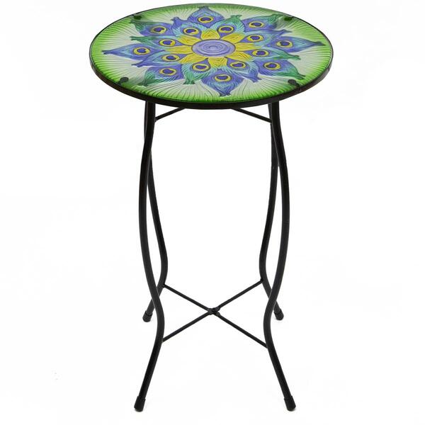 Northlight Seasonal 19in. Peacock Flower Tail Patio Side Table - image 