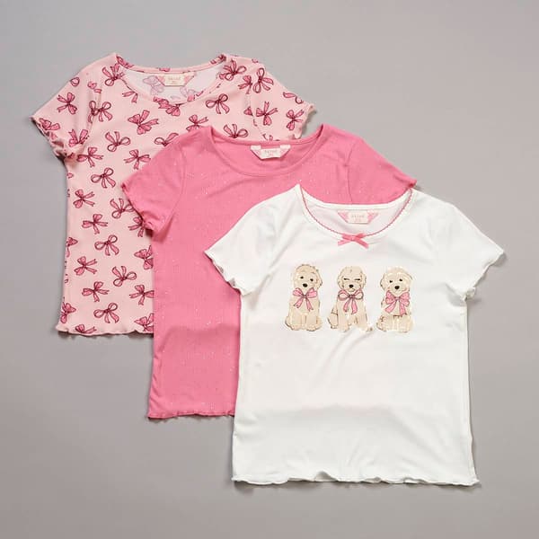 Girls (7-12) Bkind 3pk. Short Sleeve Puppy/Bow/Glitter Tees