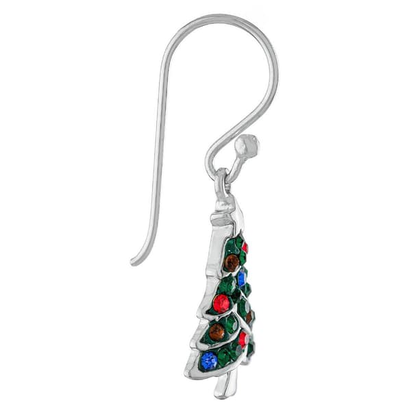 Athra Fine Silver Plated Crystal Christmas Tree Drop Earrings
