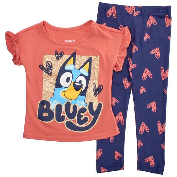 Toddler Girl Bluey Doodle Heart Short Sleeve Top & Leggings Set - image 