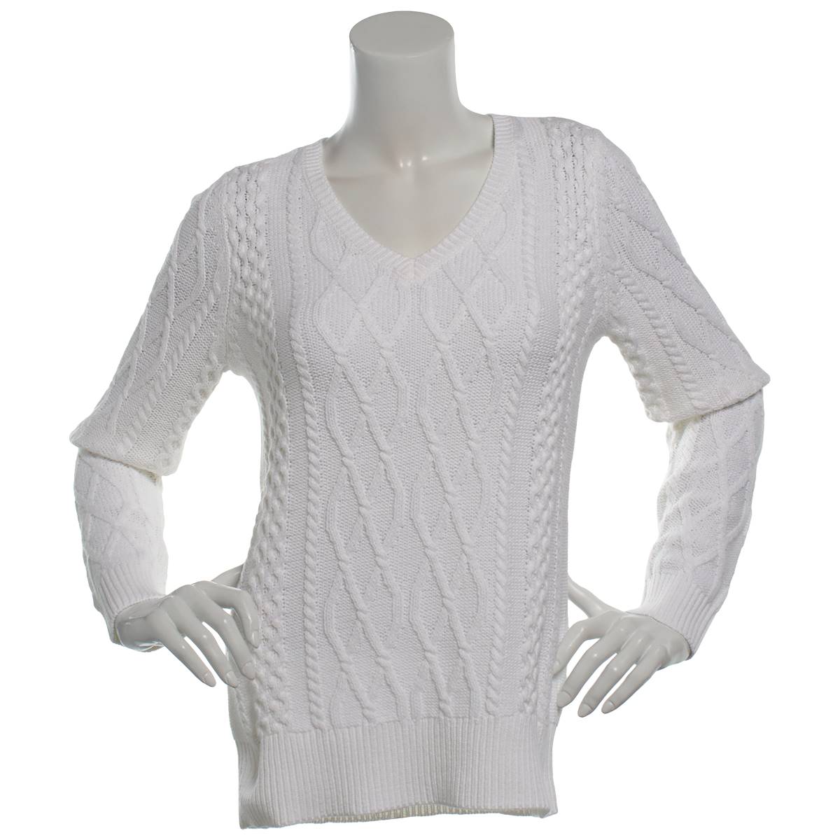 Petite Preswick & Moore(R) Solid Cable Knit V-Neck Sweater