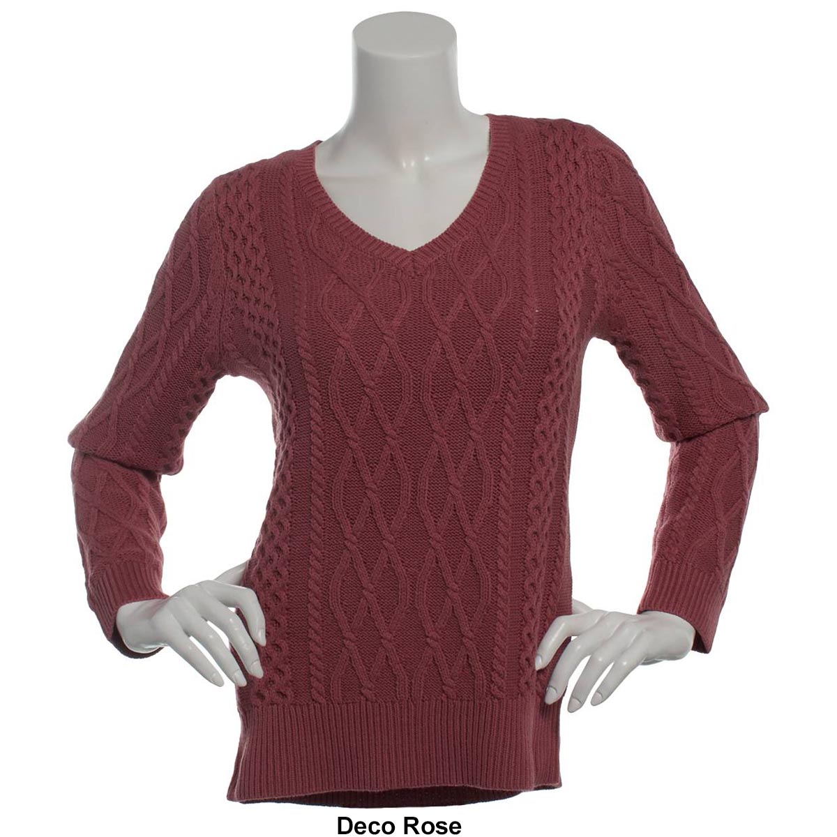 Plus Size Preswick & Moore(R) Solid Cable Knit V-Neck Sweater