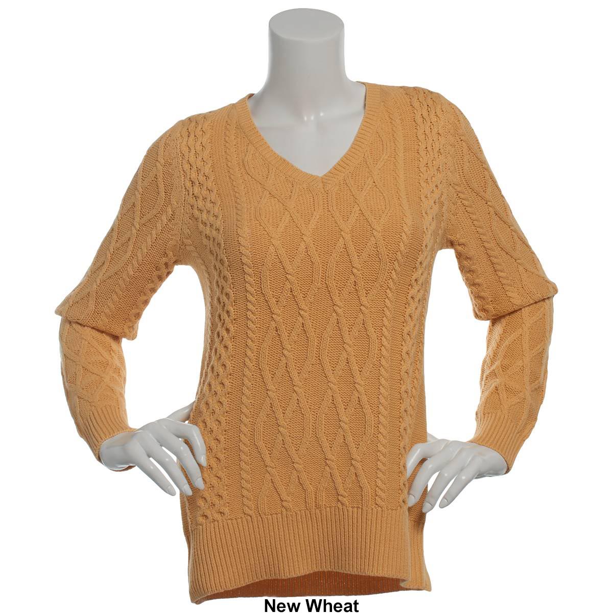 Plus Size Preswick & Moore(R) Solid Cable Knit V-Neck Sweater