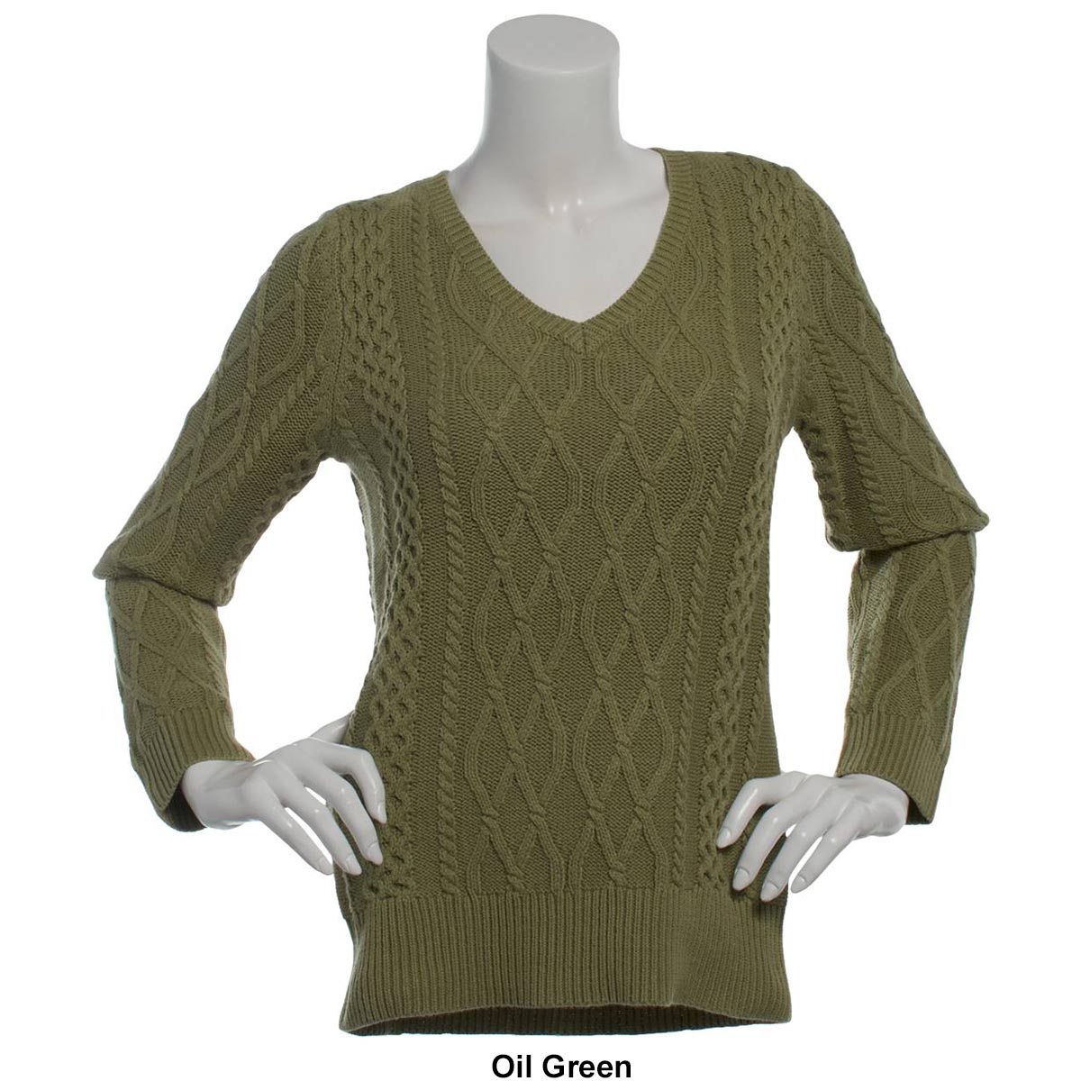 Plus Size Preswick & Moore(R) Solid Cable Knit V-Neck Sweater