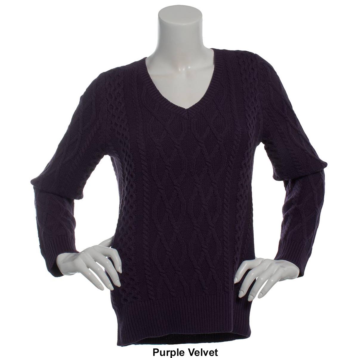 Plus Size Preswick & Moore(R) Solid Cable Knit V-Neck Sweater