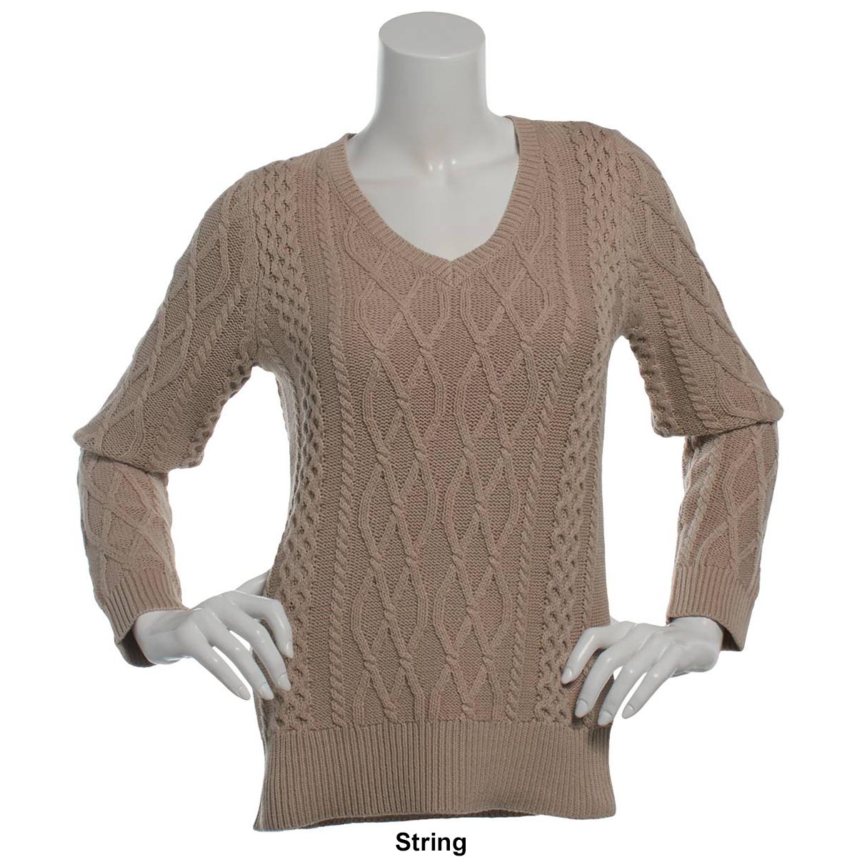 Petite Preswick & Moore(R) Solid Cable Knit V-Neck Sweater