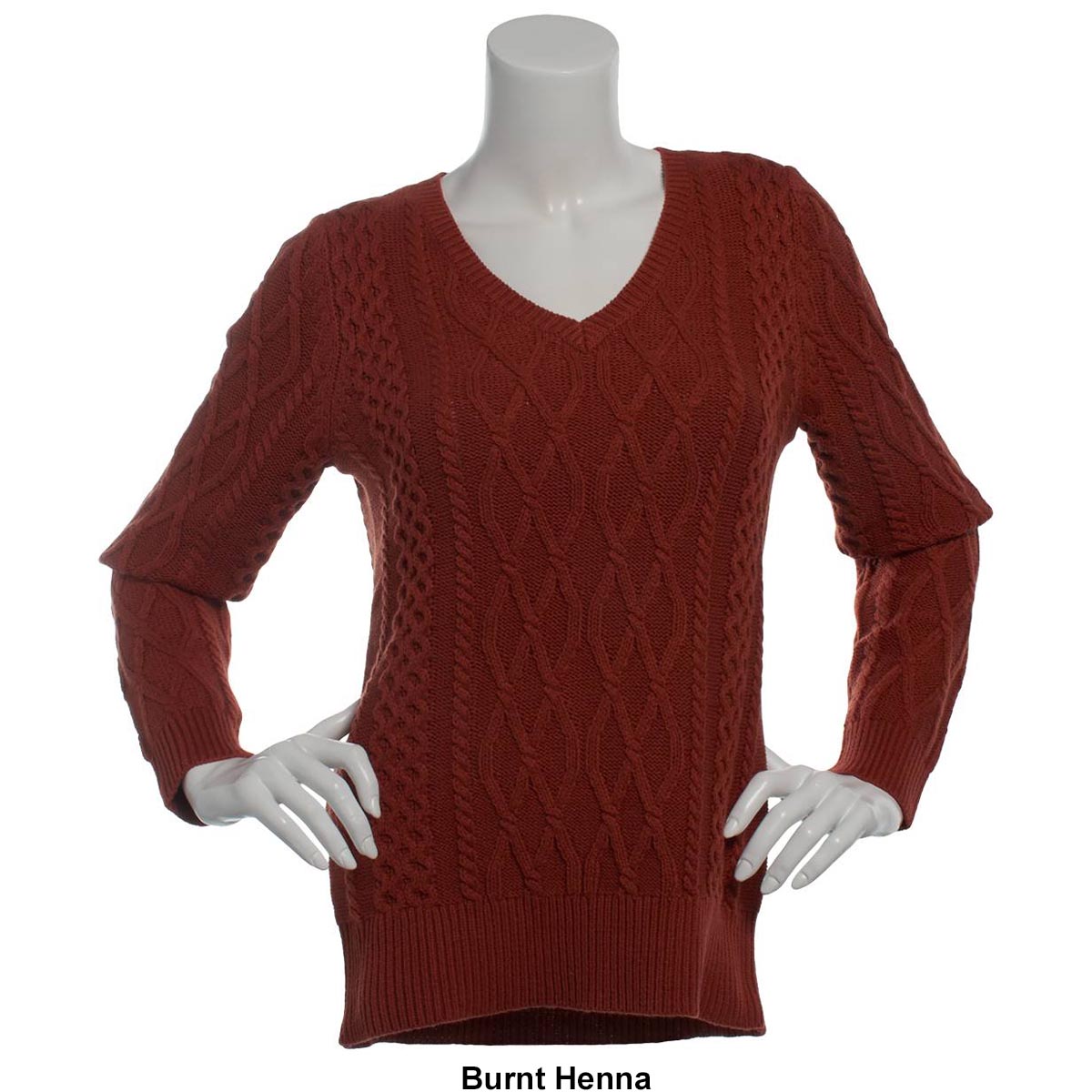 Plus Size Preswick & Moore(R) Solid Cable Knit V-Neck Sweater