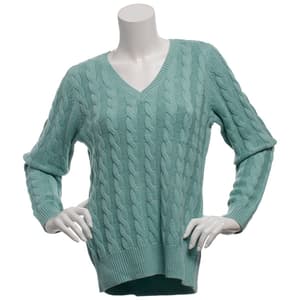 Womens Preswick & Moore® Cable Knit V-Neck Sweater