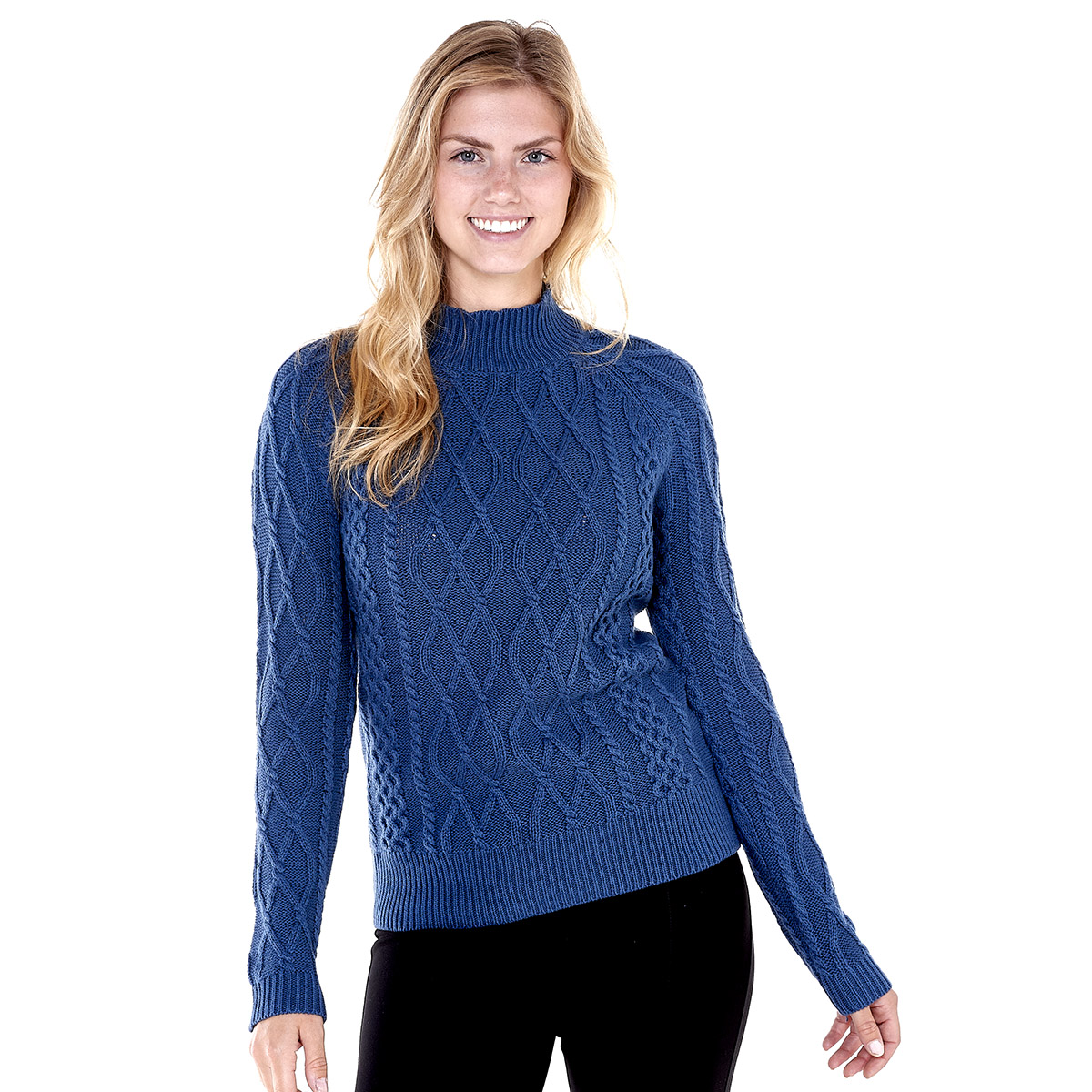 Womens Preswick & Moore Cable Mock Neck Sweater