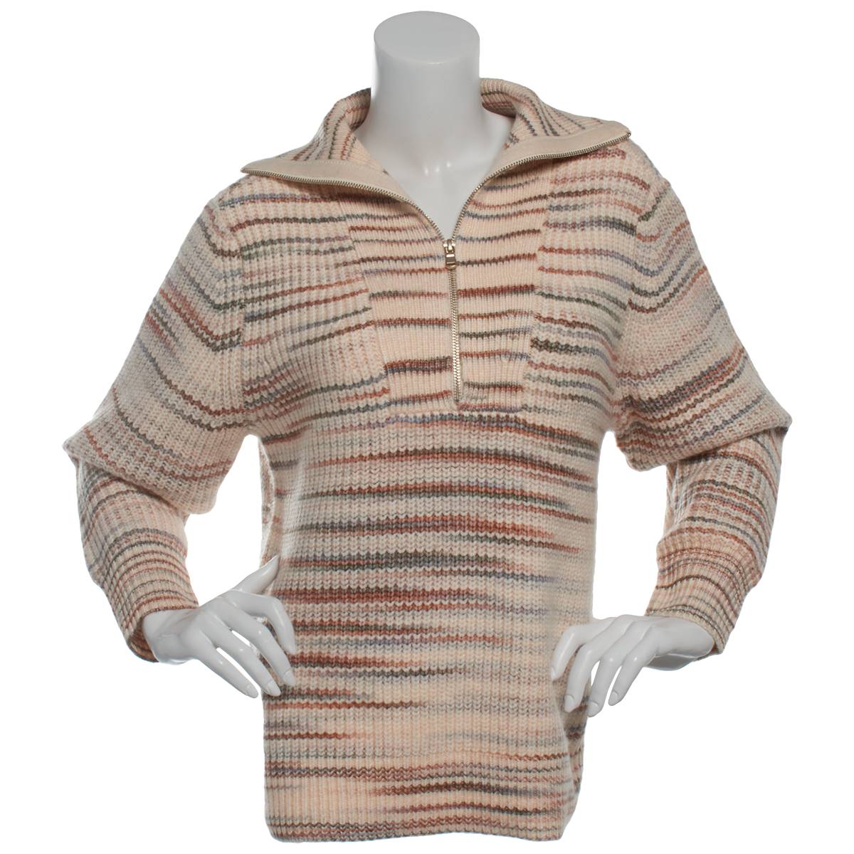 Womens Preswick & Moore Zip Mock Neck Stripe Pullover Sweater