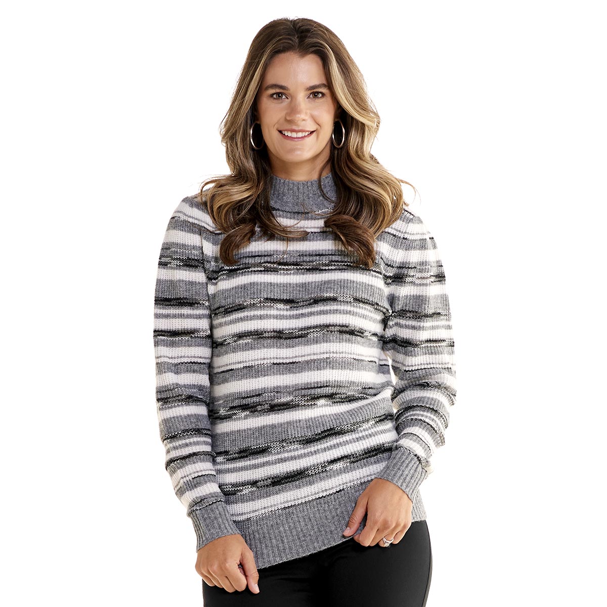 Womens Preswick & Moore(R) Long Sleeve Mock Neck Marled Pullover