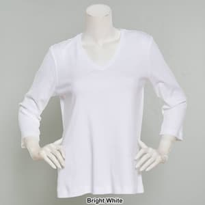 Womens Preswick & Moore® 3/4 Sleeve V-Neck Solid Tee