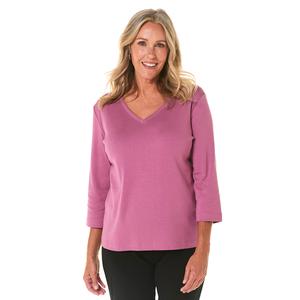 Womens Preswick & Moore(R) 3/4 Sleeve V-Neck Solid Tee