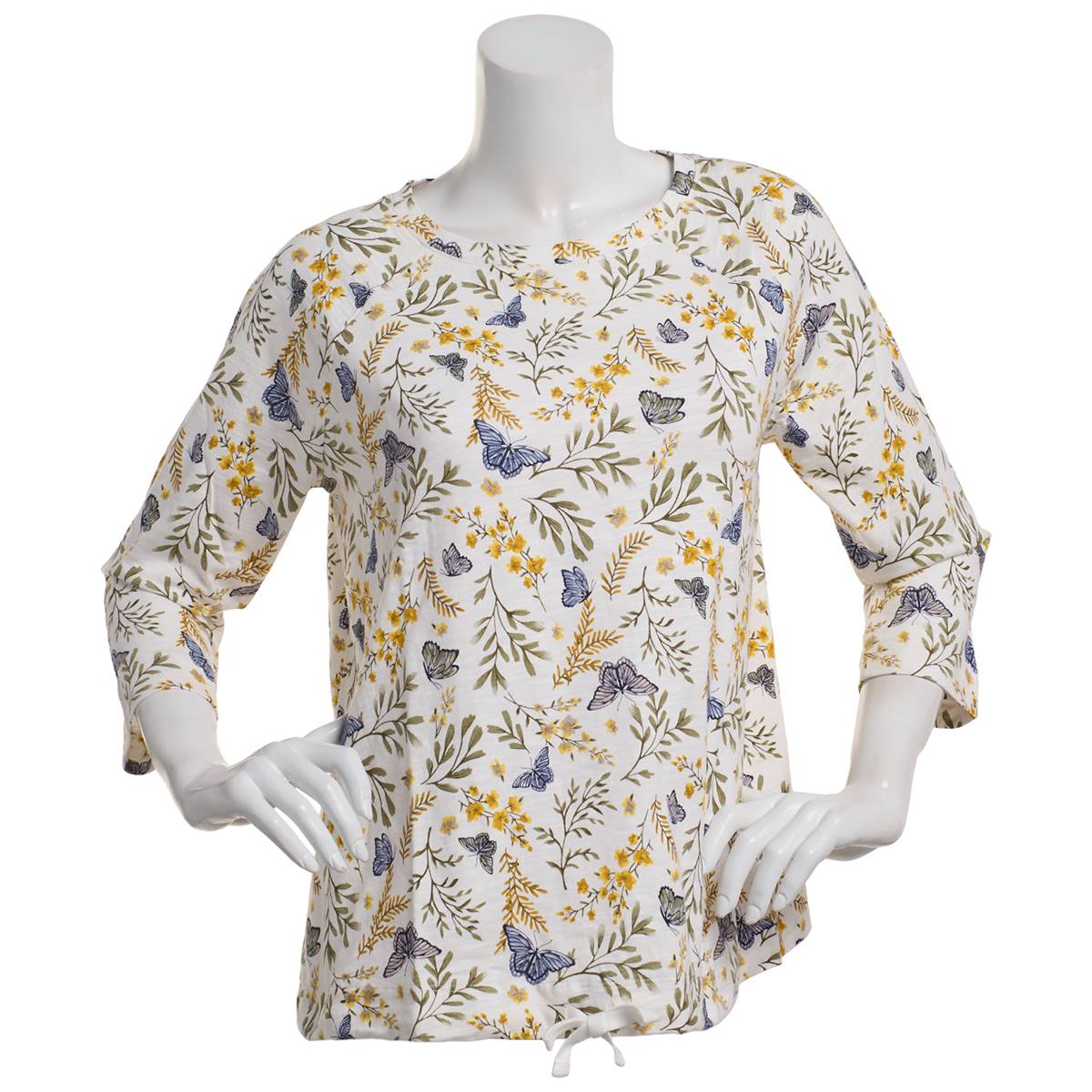 Plus Size Preswick & Moore(R) 3/4 Sleeve Butterfly Drawstring Tee