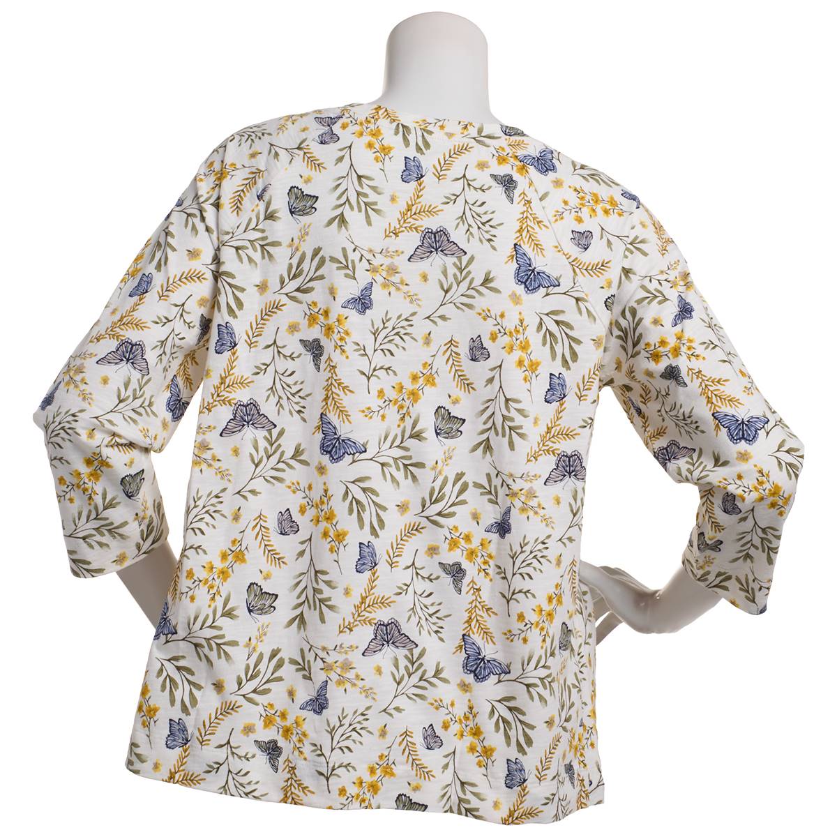 Plus Size Preswick & Moore(R) 3/4 Sleeve Butterfly Drawstring Tee