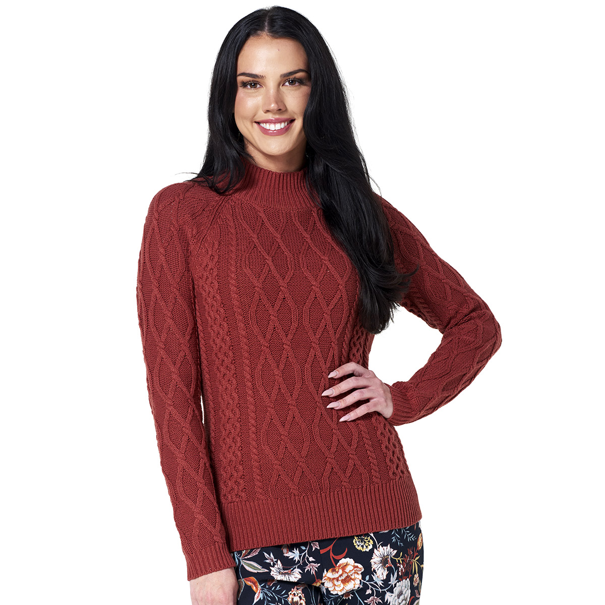 Womens Preswick & Moore Cable Knit Crew Neck Sweater