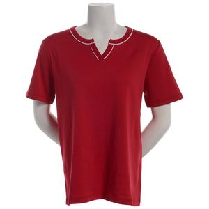 Womens Hasting & Smith Short Sleeve Split Neck Tee with Piping alternate view