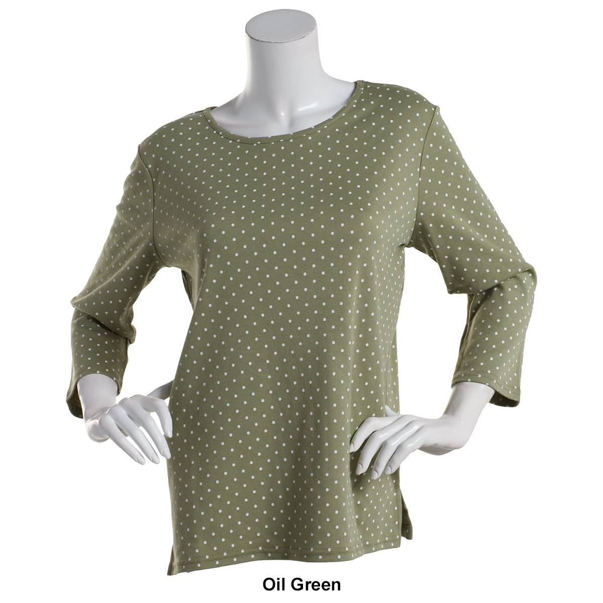 Womens Hasting & Smith 3/4 Sleeve Polka Dot Open Crew Neck Tee