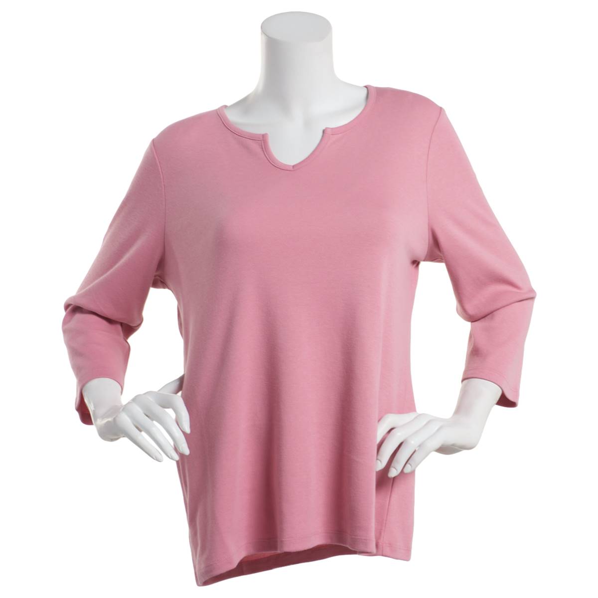 Plus Size Hasting & Smith 3/4 Sleeve Solid Split Neck Tee