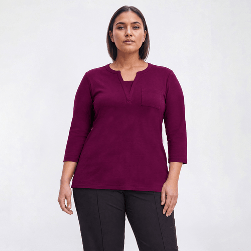 Plus Size Hasting & Smith 3/4 Sleeve Banded Jewel Neck 2Fer Tee