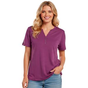 Womens Hasting & Smith Short Sleeve Solid Henley Tee