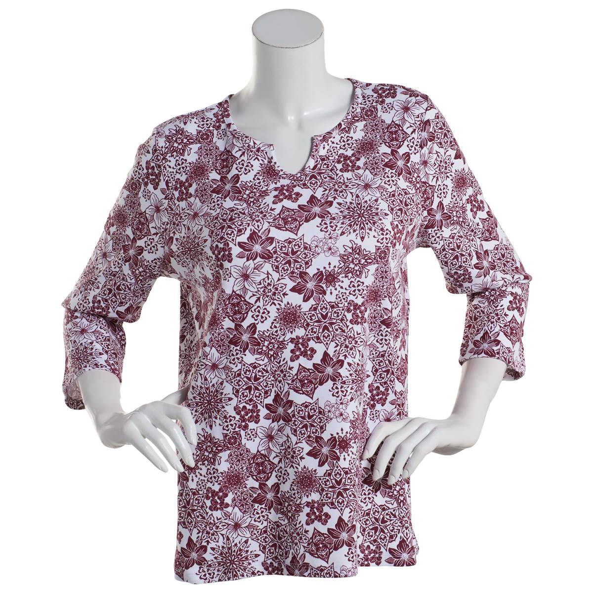 Plus Hasting & Smith 3/4 Sleeve Floral Split Neck Tee