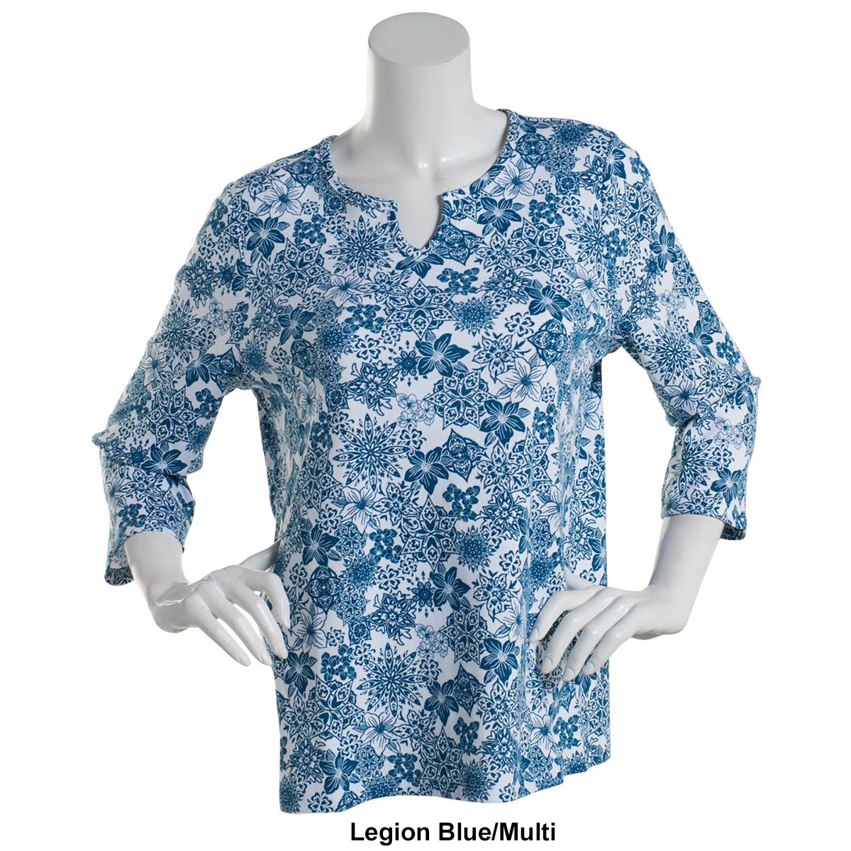 Plus Size Hasting & Smith 3/4 Sleeve Floral Split Neck Tee