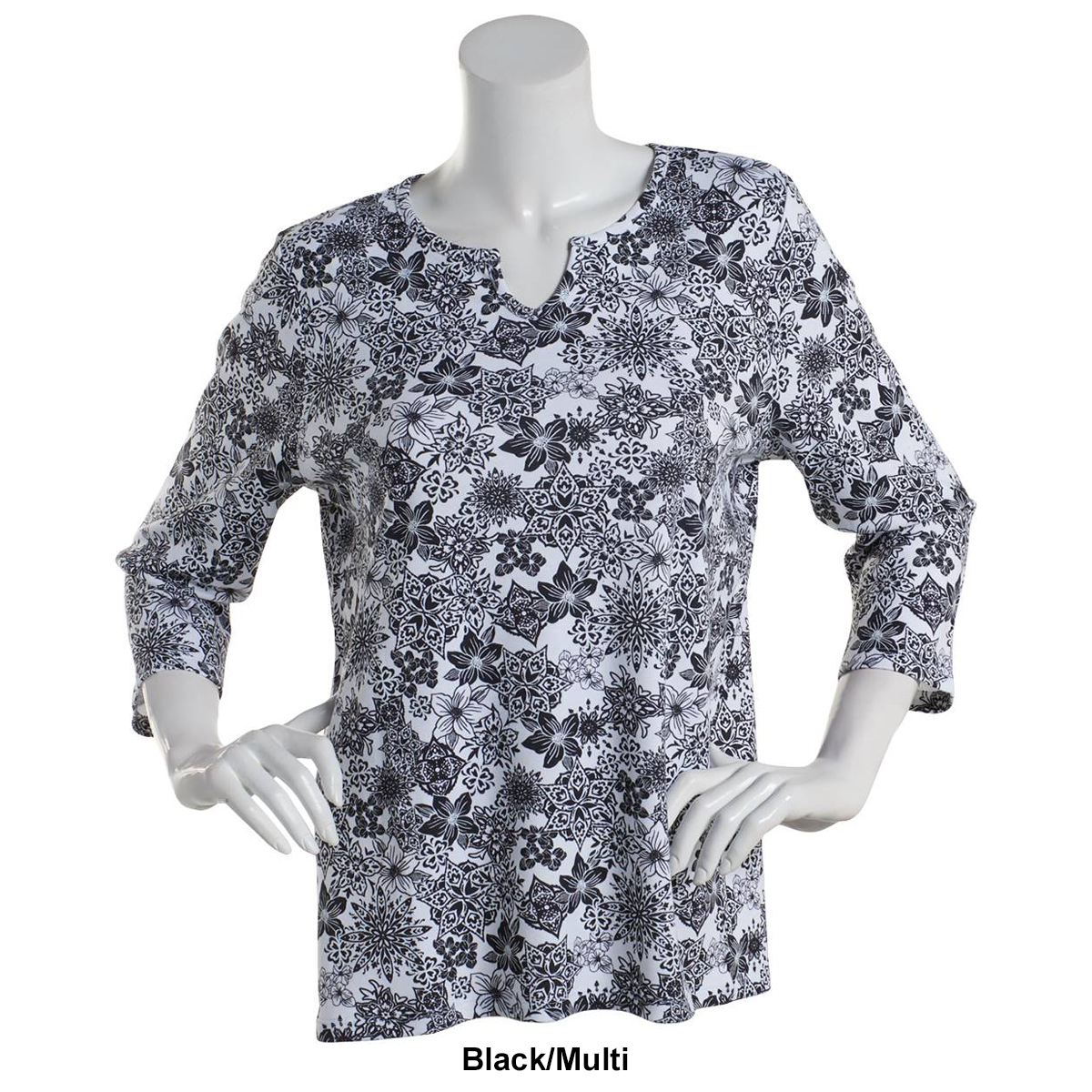 Plus Size Hasting & Smith 3/4 Sleeve Floral Split Neck Tee