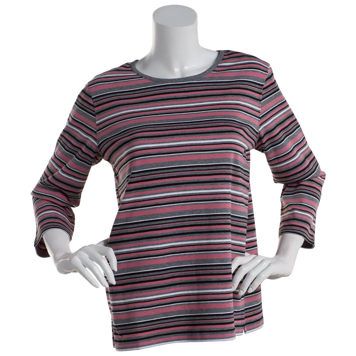 Womens Hasting & Smith 3/4 Sleeve Stripe Open Crew Neck Tee