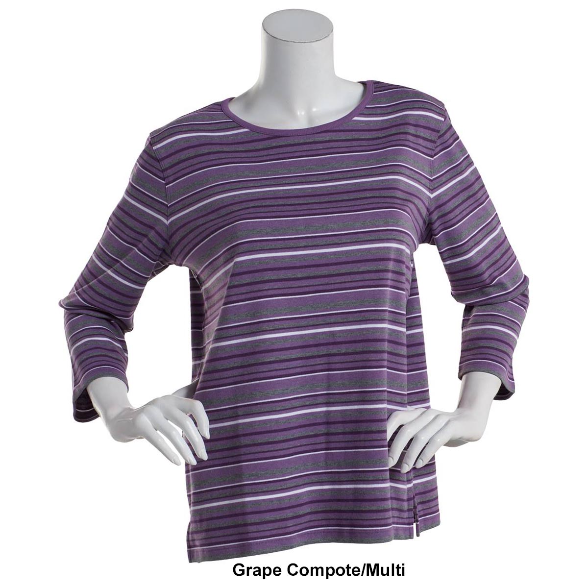 Womens Hasting & Smith 3/4 Sleeve Stripe Open Crew Neck Tee