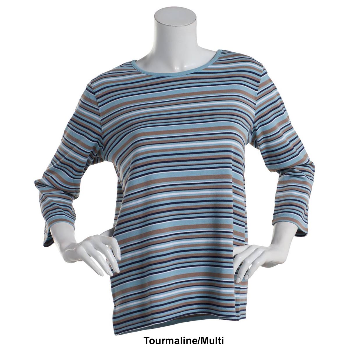 Womens Hasting & Smith 3/4 Sleeve Stripe Open Crew Neck Tee