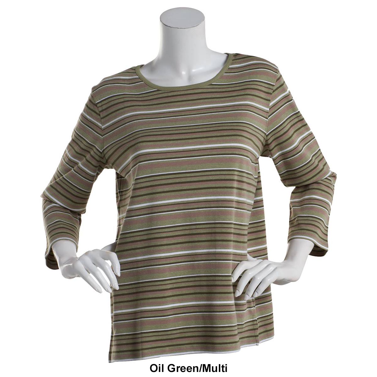 Womens Hasting & Smith 3/4 Sleeve Stripe Open Crew Neck Tee