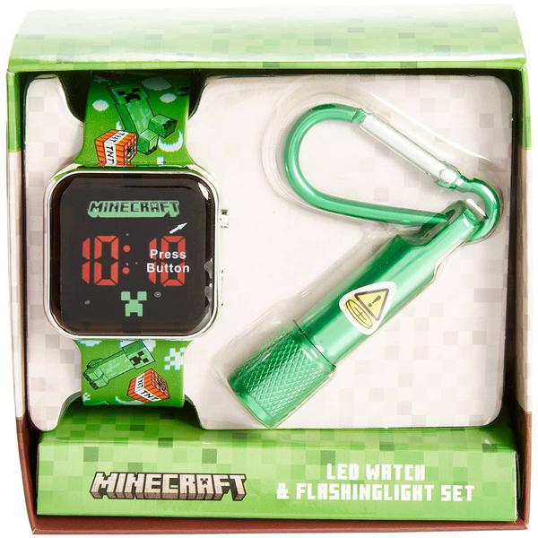 Kids Minecraft LED Watch & Green Flashlight Set - MIN40077