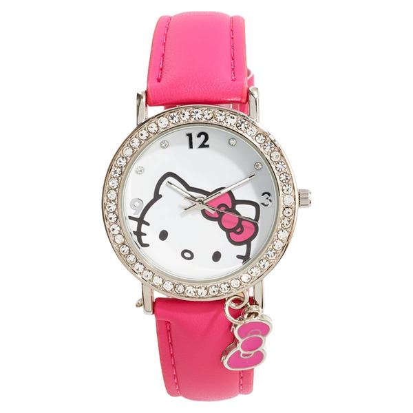 Womens Hello Kitty(R) Pink Strap Ribbon Charm Watch - HK5108