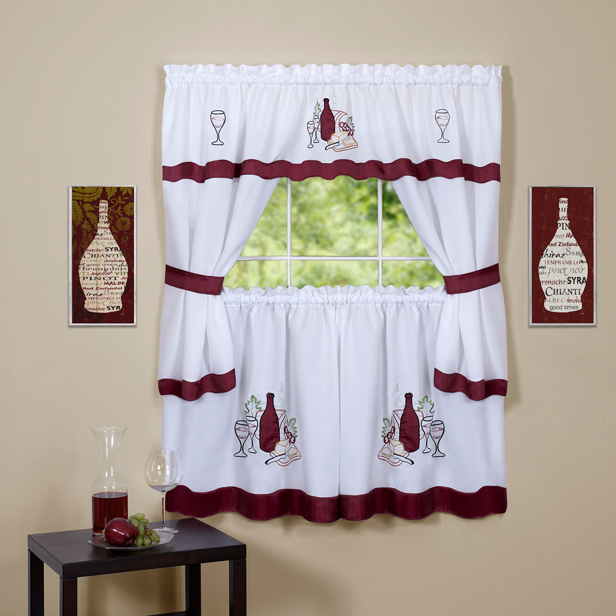 Achim Cabernet Embellished Cottage Curtain Set