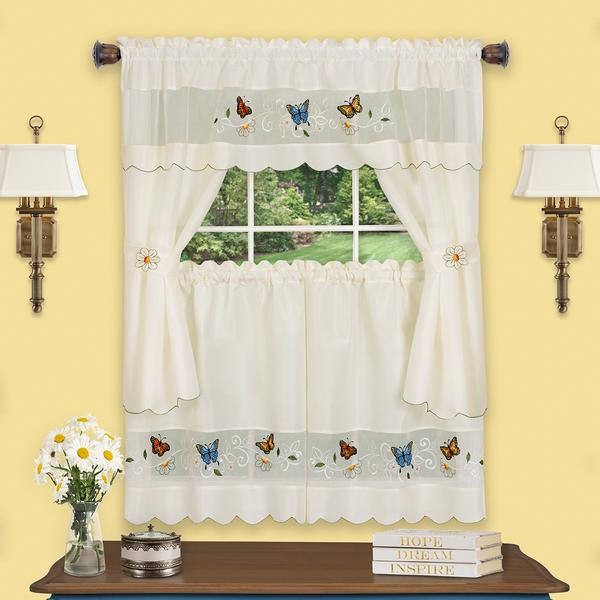 Achim Daisy Meadow Embellished Cottage Kitchen Curtain Set