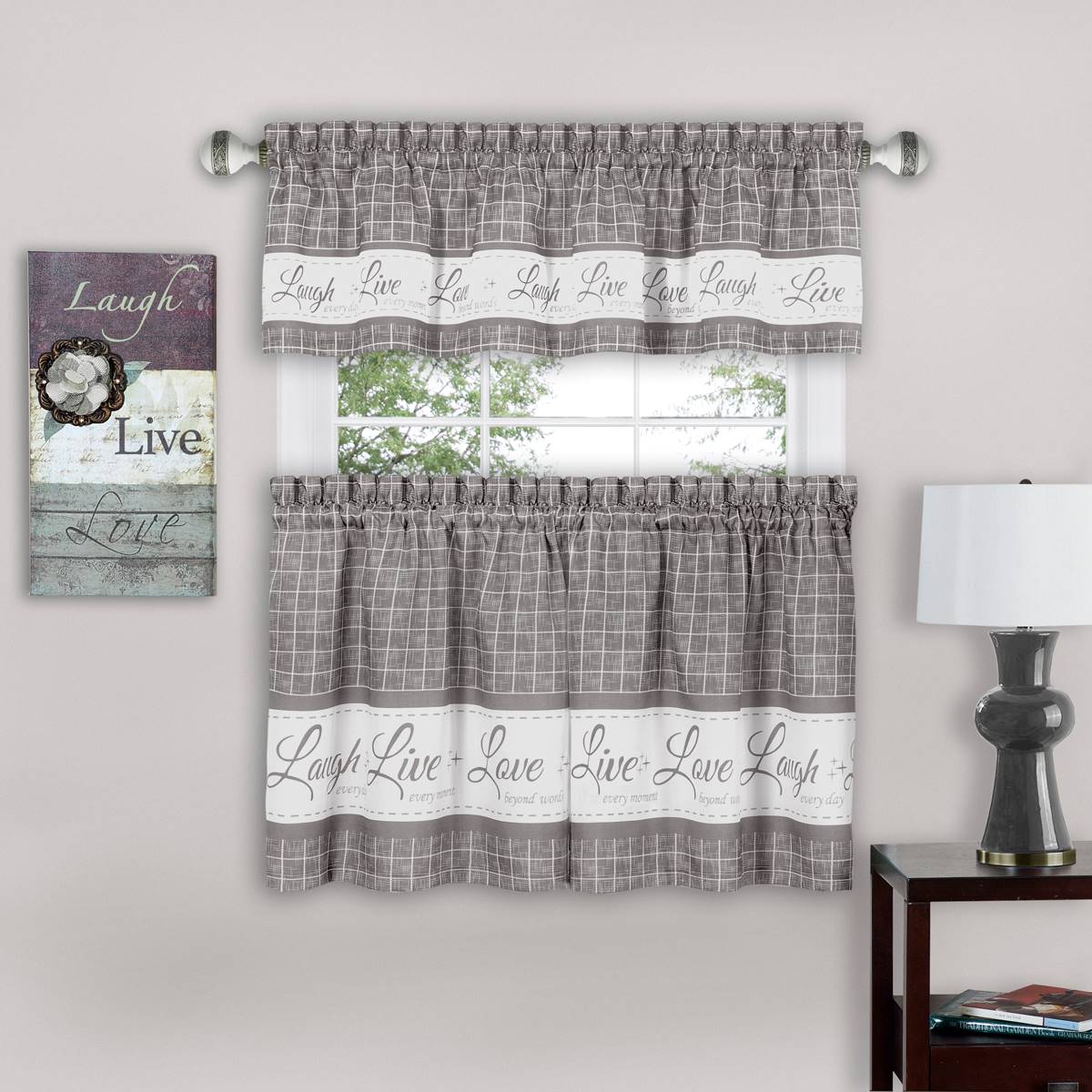 Achim Live Love Laugh Kitchen Curtain Set