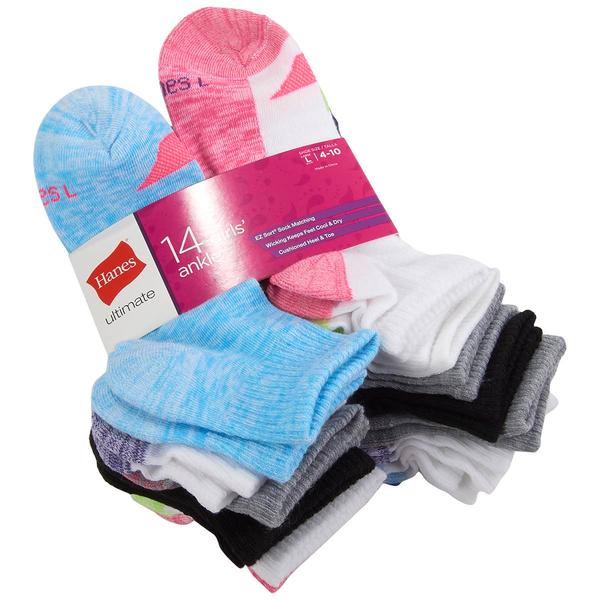 Girls Hanes(R) Ultimate 14pk. Cool Comfort Ankle Socks