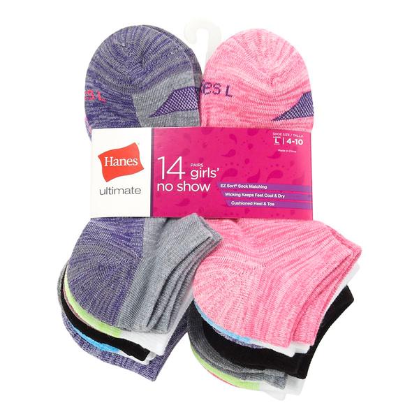 Girls Hanes(R) Ultimate 14pk. No Show Cool Comfort Socks
