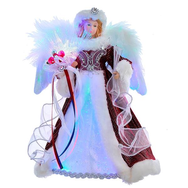 Kurt S. Adler 12in. Burgundy Angel Tree Topper with LED Lights