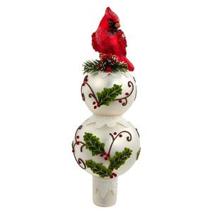 Kurt S. Adler 12in. Glass Holly & Cardinal Tree Topper