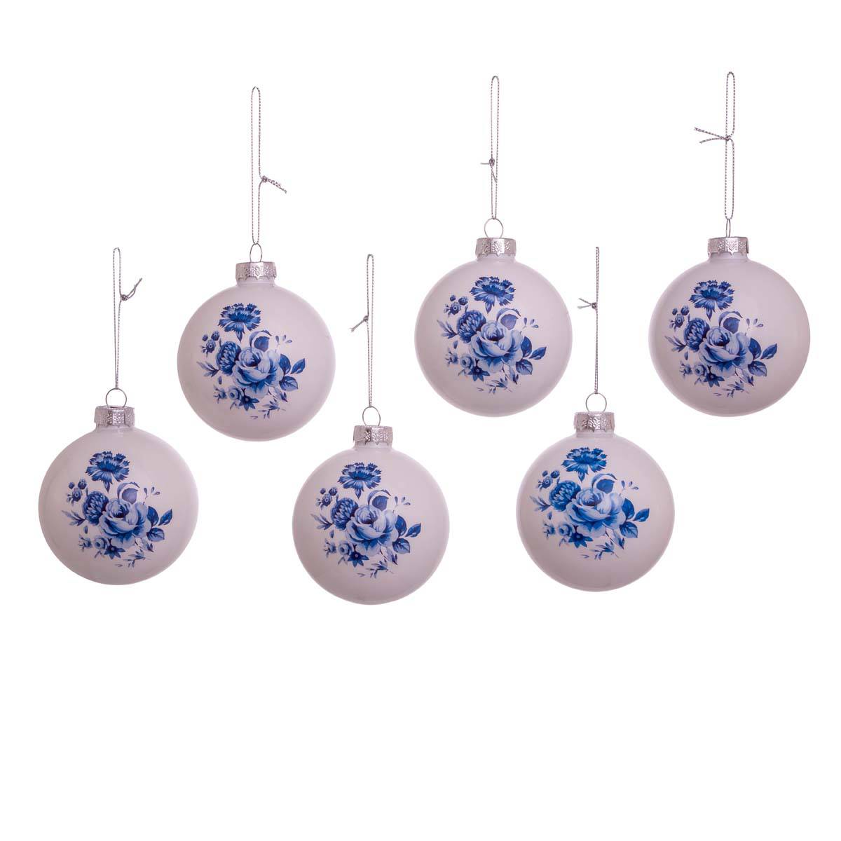 Kurt S. Adler 80MM Delft Blue Glass Ball Ornaments - Set Of 6