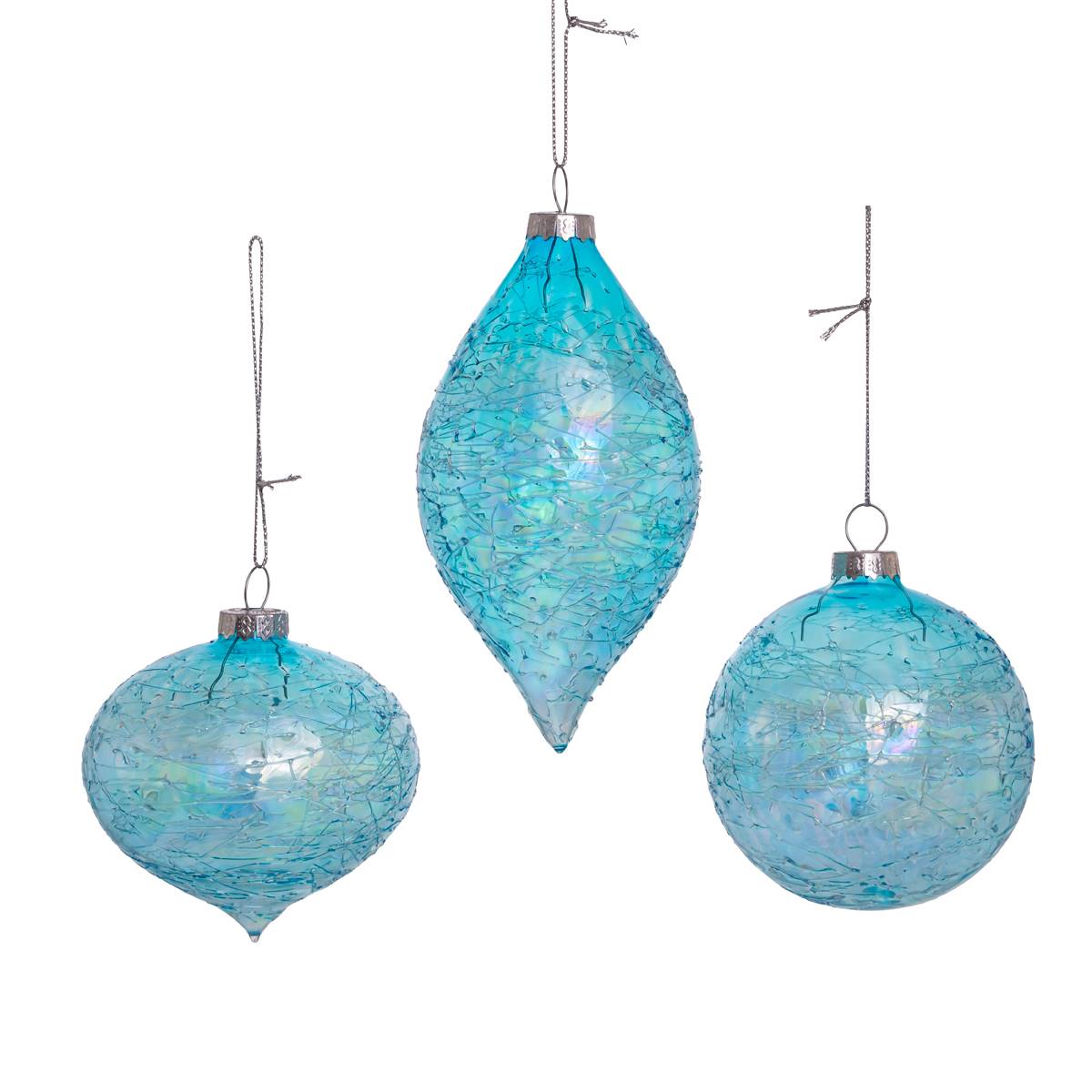 Kurt S. Adler 80MM Blue Glass Ball Ornaments - Set Of 3